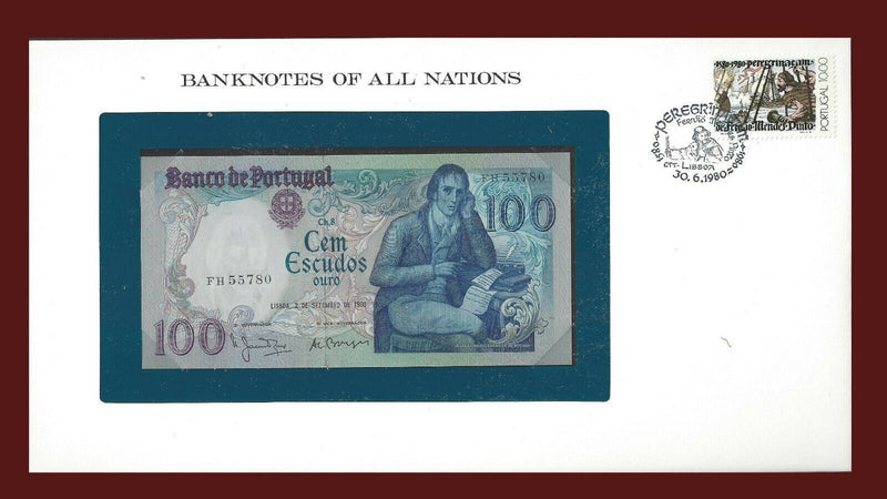 1980 Portugal Banknote Of All Nations 100 Escudos Franklin Mint GEM Unc B-58