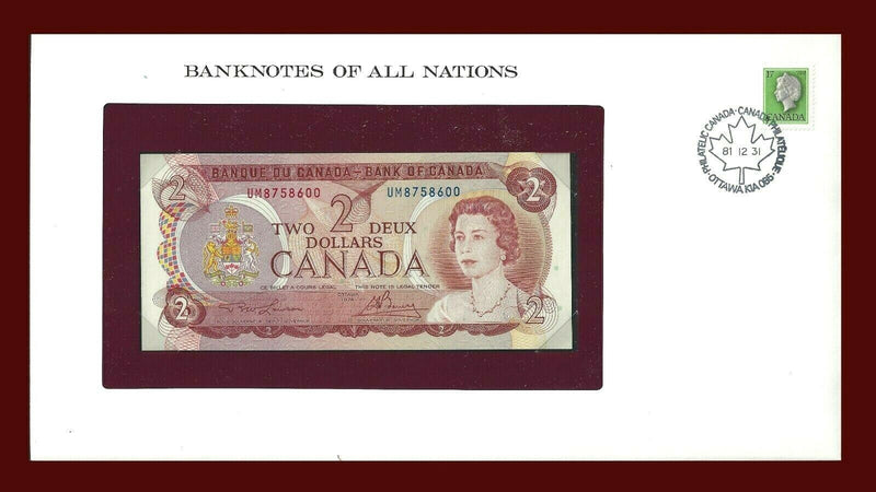1974 Canada Banknote Of All Nations 2 Dollars Franklin Mint GEM Unc B-62