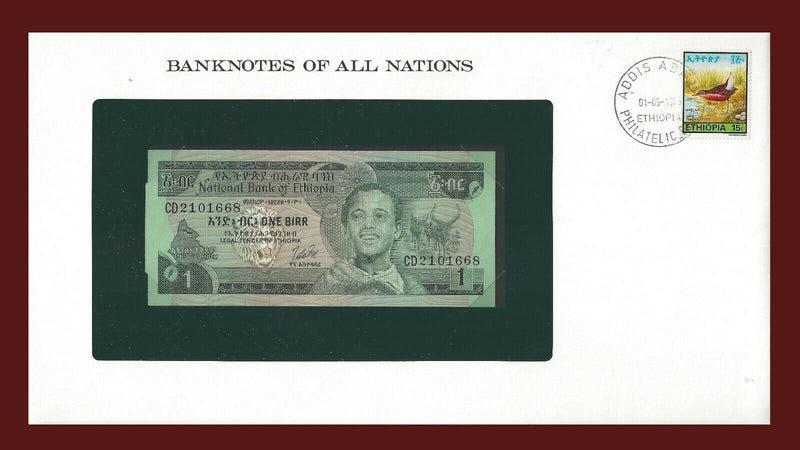 1976 Ethiopia Banknote Of All Nations 1 Birr Franklin Mint GEM Unc B-75