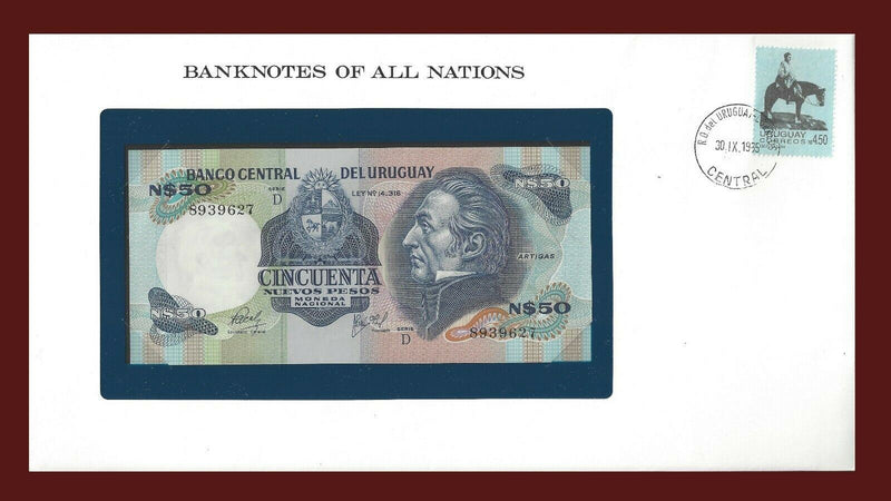 1981 Uruguay Banknote Of All Nations 50 Nuevos Pesos Franklin Mint GEM Unc B-78