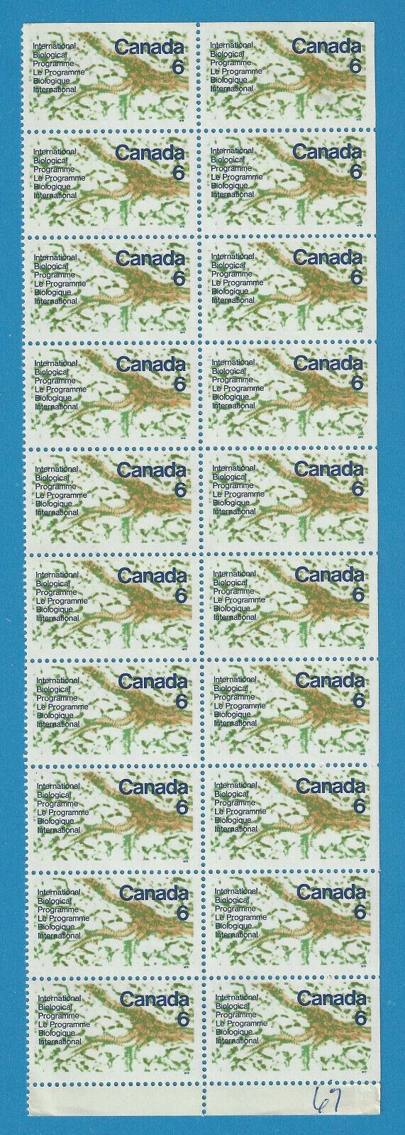 1970 Canada 6 Cent Stamps United Nations Biological Prog.Scott*507 Pane 20 Mint