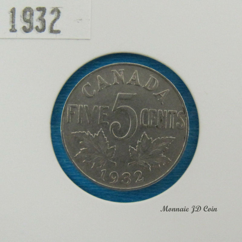 1932 Canada 5 Cents Nickel Coin Georges V