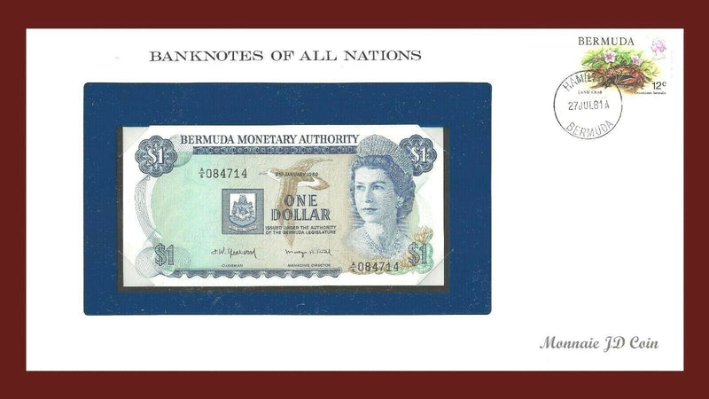 1982 Bermuda Banknote Of All Nations 1 Dollar Franklin Mint GEM Unc B-39