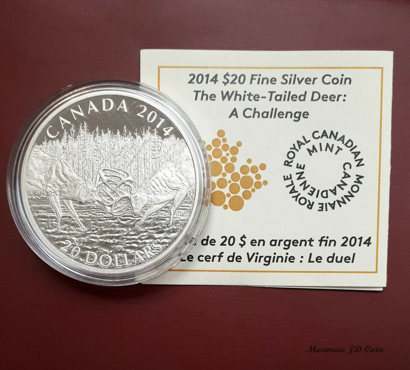 2014 Canada $20 Fine Silver Coin White Tailed Deer A Challenge Coin And COA Only