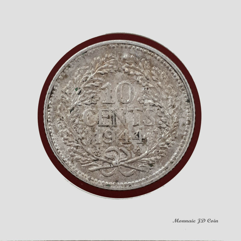 1944 10 Cents Silver Coin Whilhelmina Koningin Der Nederlanden (BX37)