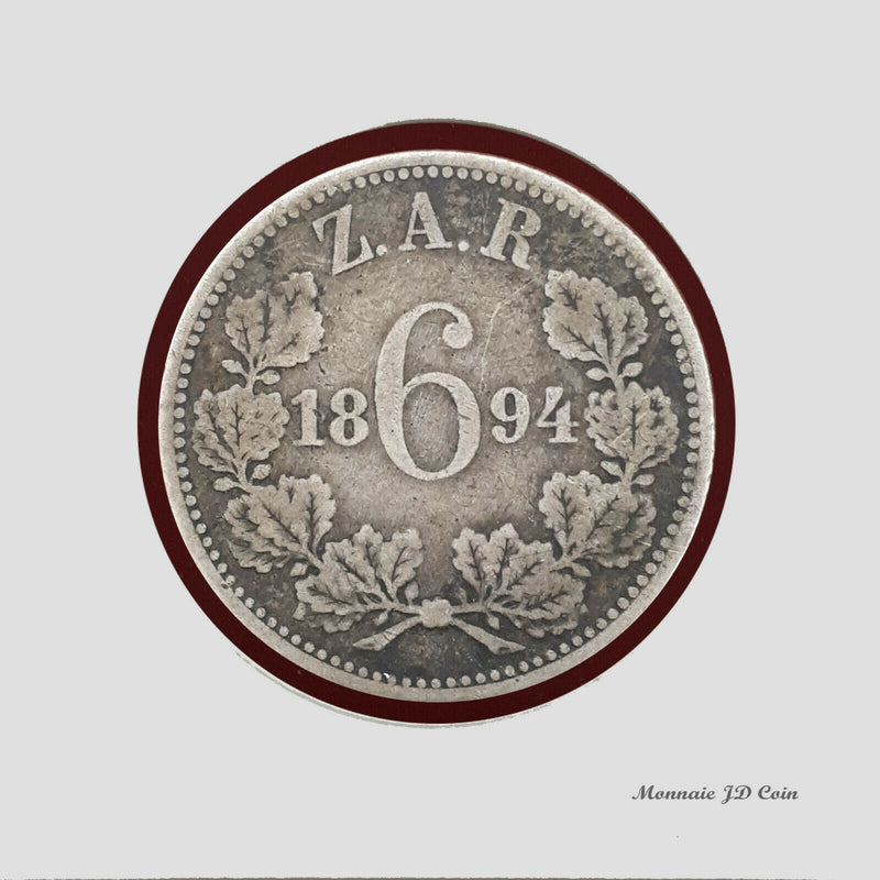 1894 Zar Africa Silver 6 Pence Coin (BX45)