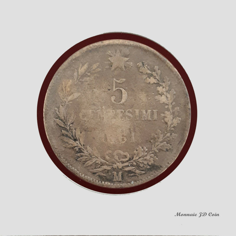 1861 M Italy 5 Centenisi Vittorio Emanuele II Coin (BX42)