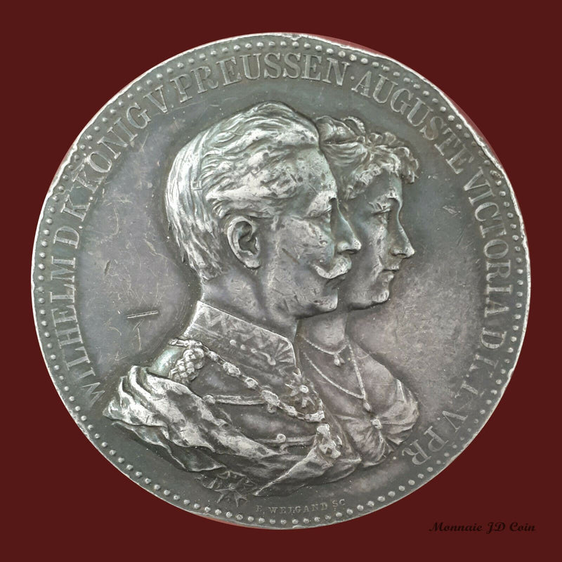 1890 Germany Prussien Wedding Medal Wilhelm II Koenig & Aujusts Victoria (BX115)