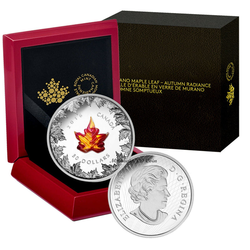 2016 Canada $50 Autumn Radiance With Murano Maple Leaf 5 OZ Silver (C)