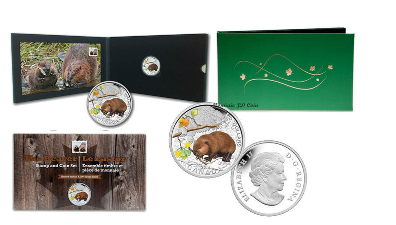 2014 Canada $20 Baby Animals The Beaver Fine Silver Coin & Stamp