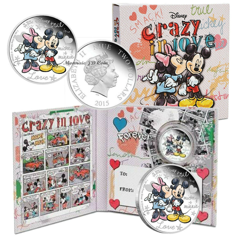 2015 New Zealand $2 Disney 1oz .999% Fine Silver Coin Crazy In Love Coloured Coin