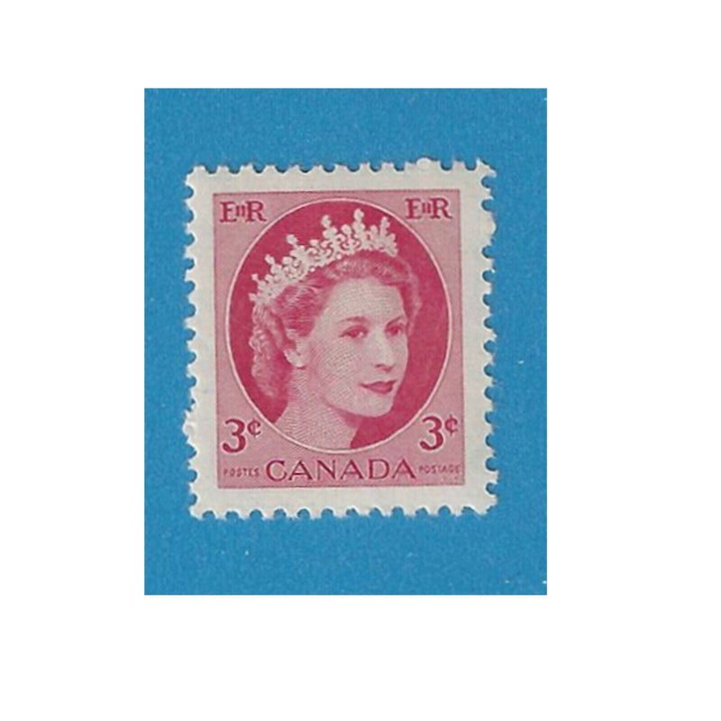 1954 Canada Stamp 3 Cent Queen Elisabeth II Wilding Portrait Scott
