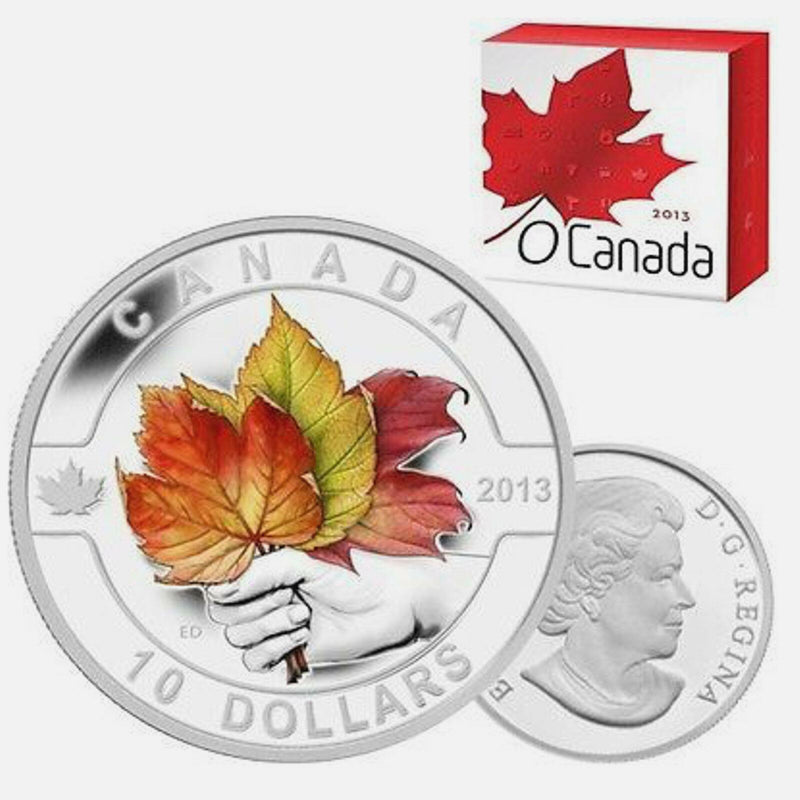 2013 Canada $10 Fine Silver The Maple Leaf Colorized O Canada Series