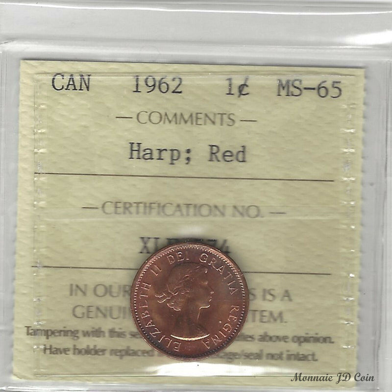 1962 HARP Canada 1 cent Coin Certified ICCS MS-65 Red (XLF574)
