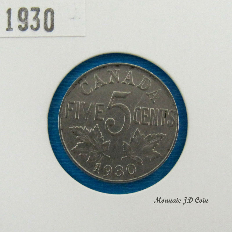 1930 Canada 5 Cents Nickel Coin Georges V