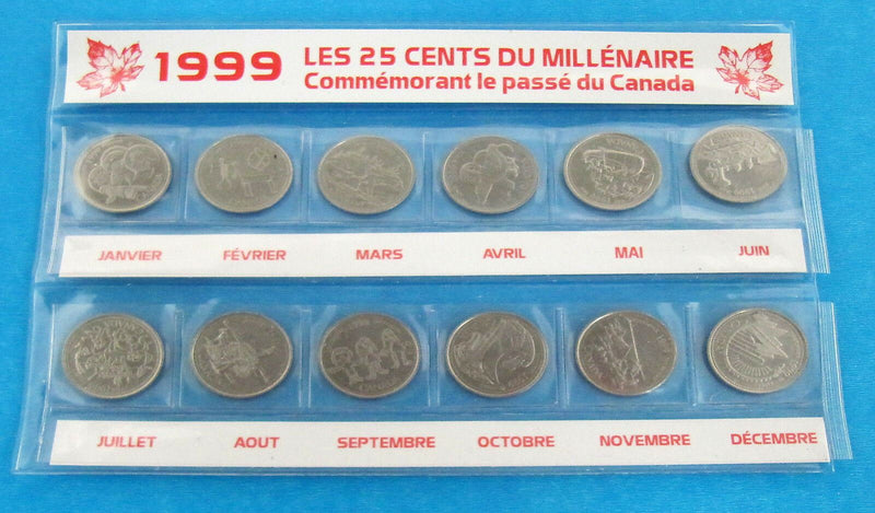 1999 Canada 25 Cents Millenium Set 12 Coins In Folder