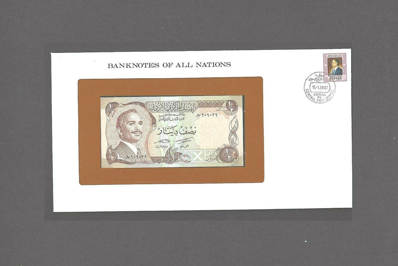 1975 Jordan Banknote Of All Nations Half Dinar Franklin Mint Gem Unc V-9
