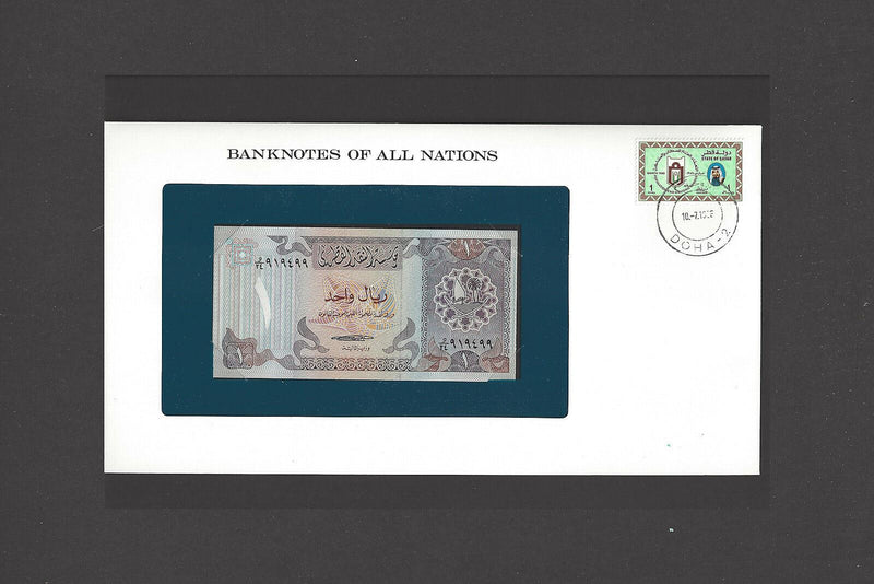 1985 Qatar Banknote Of All Nations 1 Riyal Franklin Mint GEM Uncirculated V-3