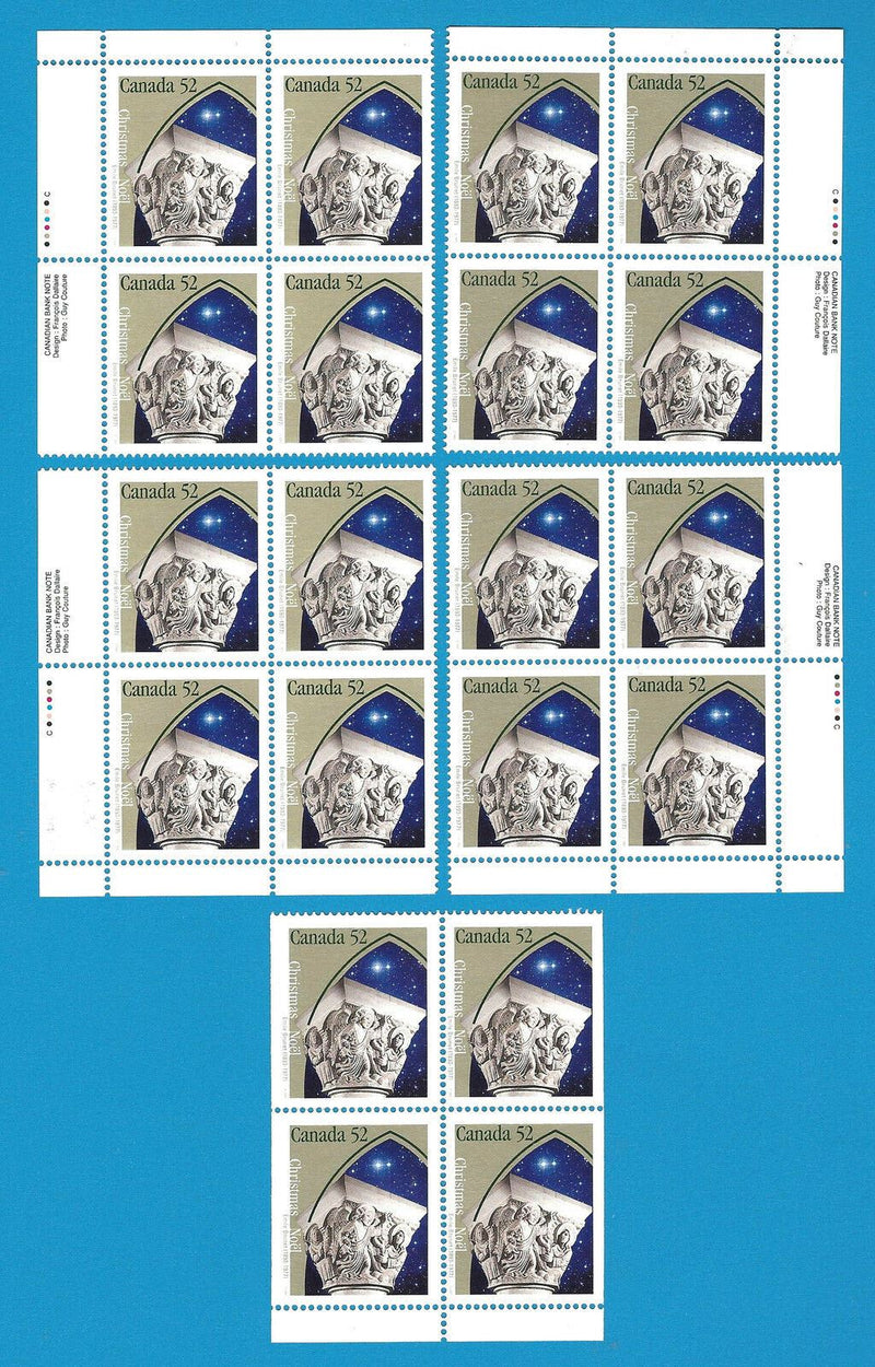 1995 Canada 52 Cent Stamps Christmas Capital Sculptures Scott*1586 5 x Corners