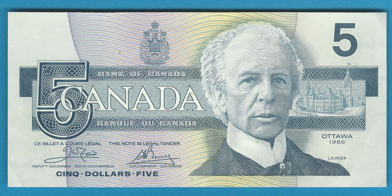 1986 Bank Of Canada $5 Yellow B.P.N BC-56a ENC0448596 Crow / Bouey UNC
