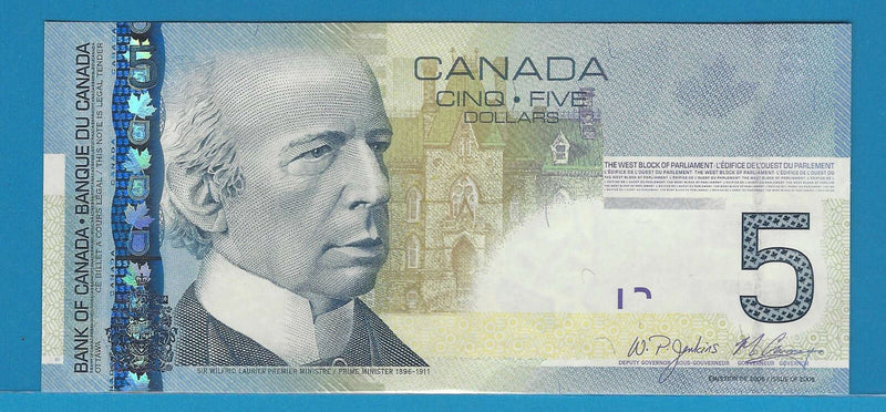 2009 Remplacement Bank Of Canada $5 BC-bA AAN1055122 Jenkins / Dodge Gem / Unc