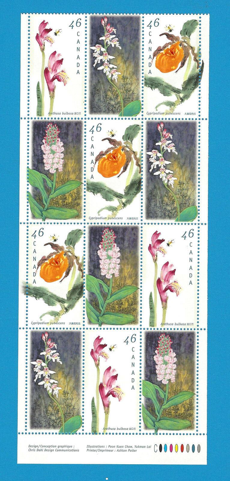 Canada Stamps1999 46 Cent Scott* BK219 Booklet Of 12 Canadian Orchids