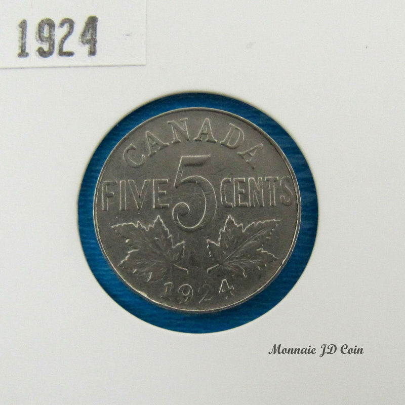 1924 Canada 5 Cents Nickel Coin Georges V