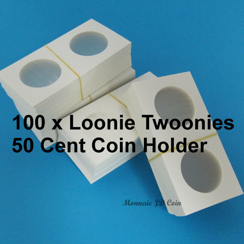 50 Cents / Loonies / Twoonies / 2$ - 2x2 Cardboard Coin Holder - Pack of 100