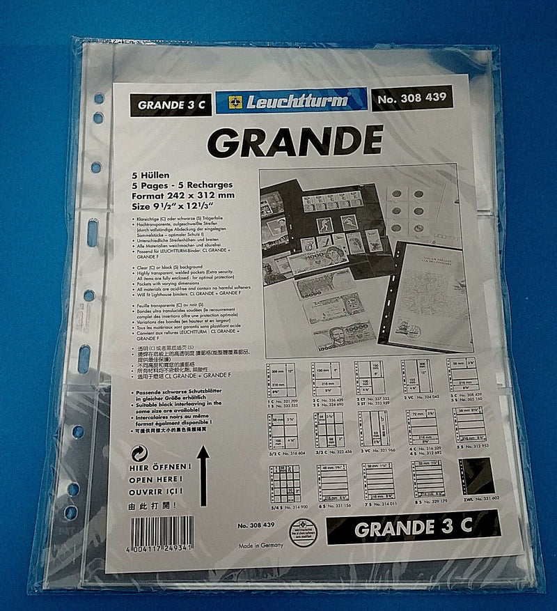 Pack of 5 Clear Sheets GRANDE 3C for Banknotes - 3 pockets