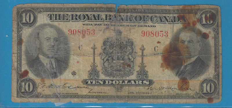 1935 The Royal Bank Of Canada 10 Dollars 908053 Circulated 630-16-04