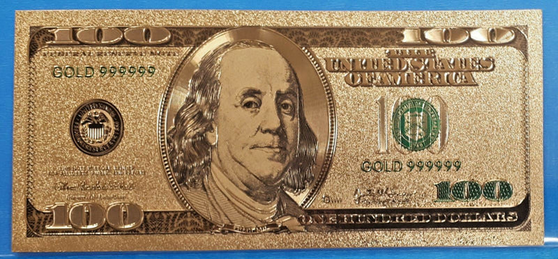 United States 100 Dollars Bill 24 Karats Gold 99.9999% Federal Note GEM