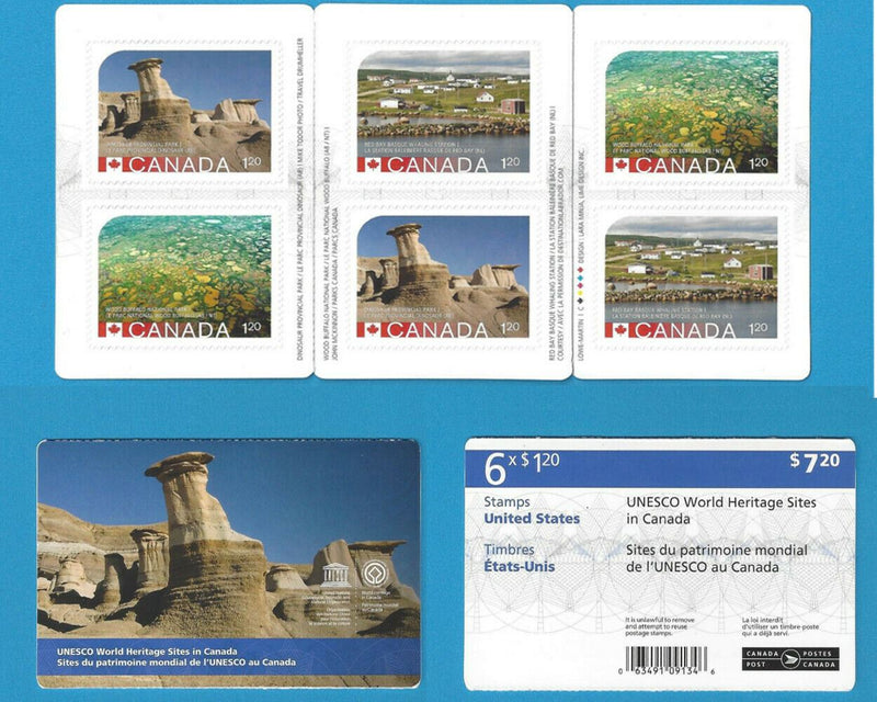 ERROR Canada 2015 Unesco World Heritage Sites Dinosaur Booklet Of 6 Mint