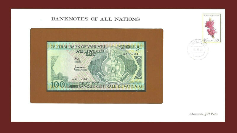 1982 Vanuatu Banknote Of All Nations 100 Vatu Franklin Mint GEM Unc B-18
