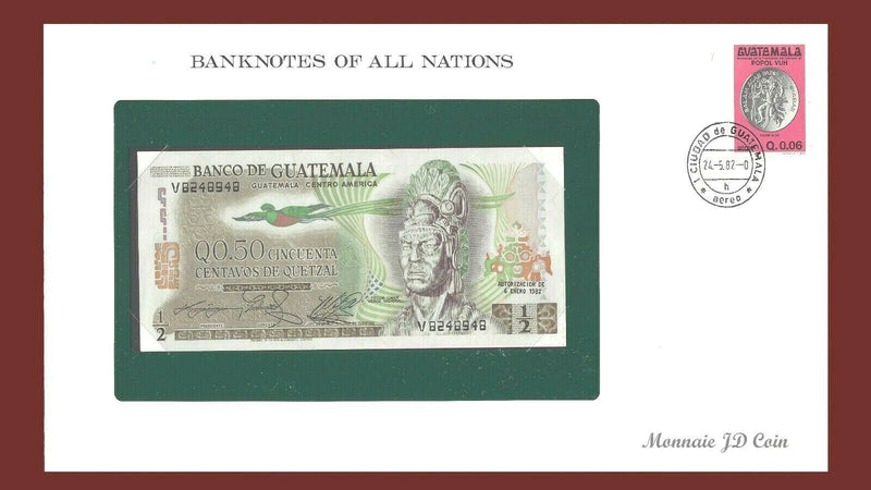 1982 Guatemala Banknote Of All Nations 1/2 Quetzal Franklin Mint GEM Unc B-26
