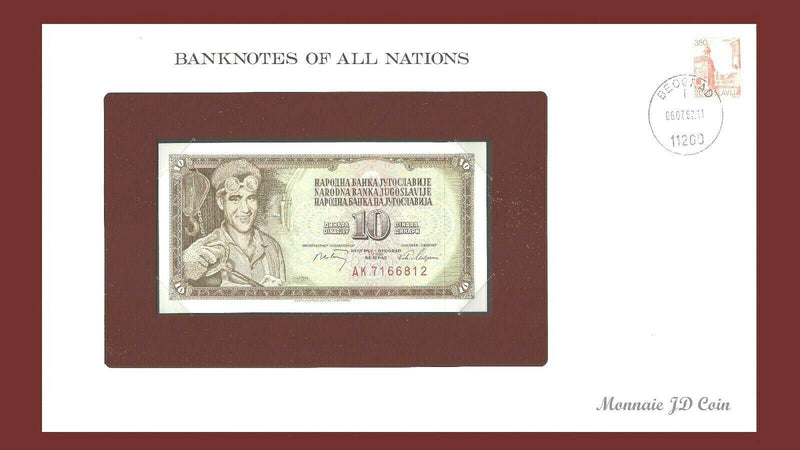 1968 Yugoslavia Banknote Of All Nations 10 Dinara Franklin Mint GEM Unc B-27