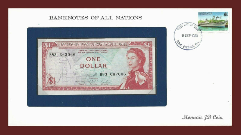 1965 East Caibbean Banknote Of All Nations 1 Dollar Franklin Mint GEM Unc B-36
