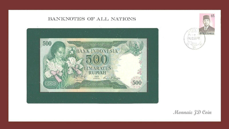 1977 Indonesia Banknote Of All Nations 500 Rupiah Franklin Mint GEM Unc B-38