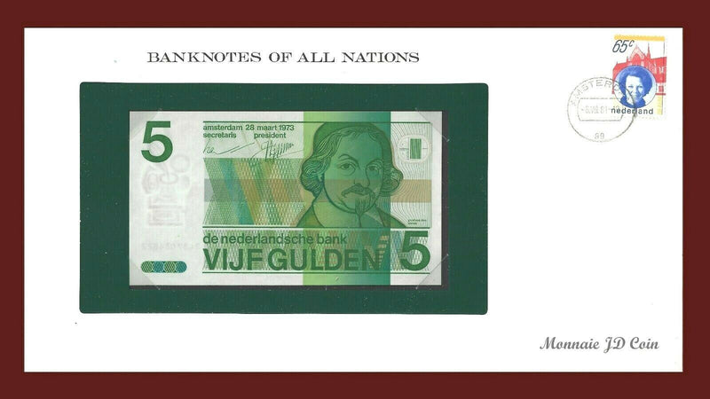 1973 Netherlands Banknote Of All Nations 5 Gulden Franklin Mint GEM Unc B-40