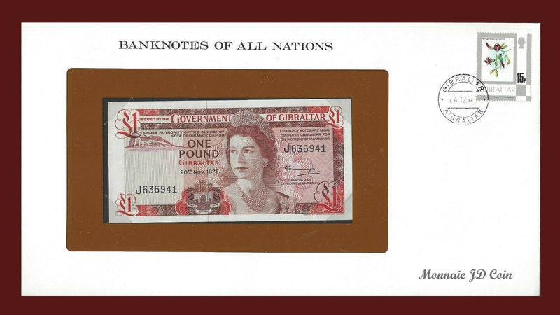 1975 Gibraltar Banknote Of All Nations 1 Pound Franklin Mint GEM Unc B-44