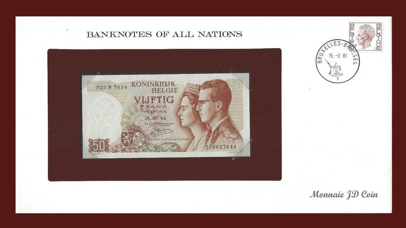 1966 Belgium Banknote Of All Nations 50 Francs Franklin Mint GEM Unc B-48
