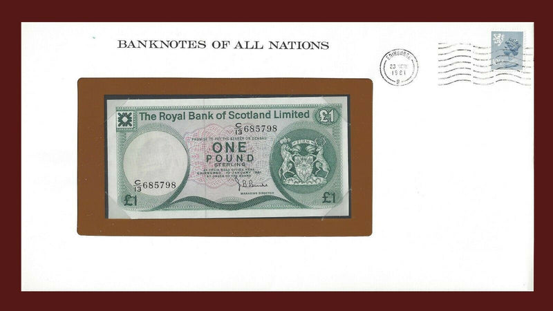 1981 Scotland Banknote Of All Nations 1 Pound Franklin Mint GEM Unc B-53