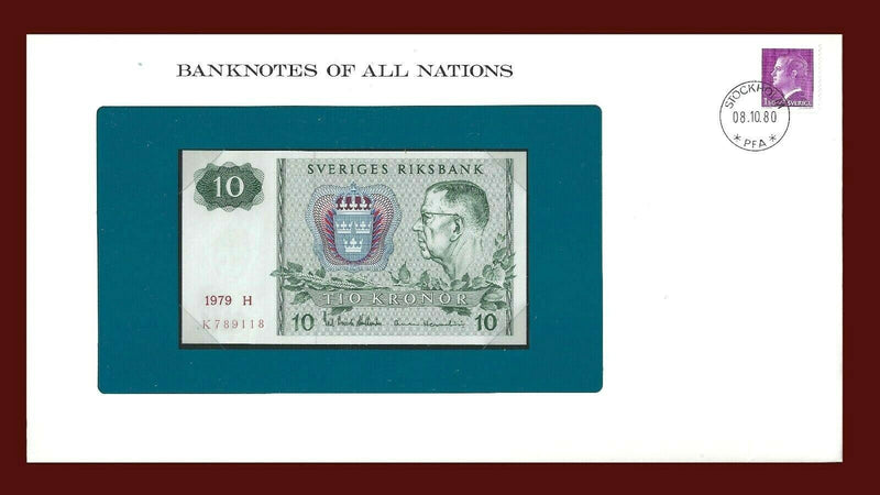 1979 Sweden Banknote Of All Nations 10 Kronor Franklin Mint GEM Unc B-55