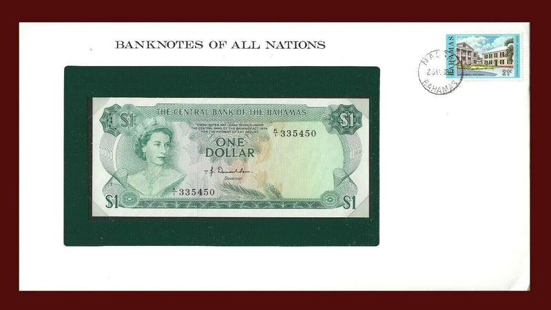 1974 Bahamas Banknote Of All Nations 1 Dollar Franklin Mint GEM Unc B-56