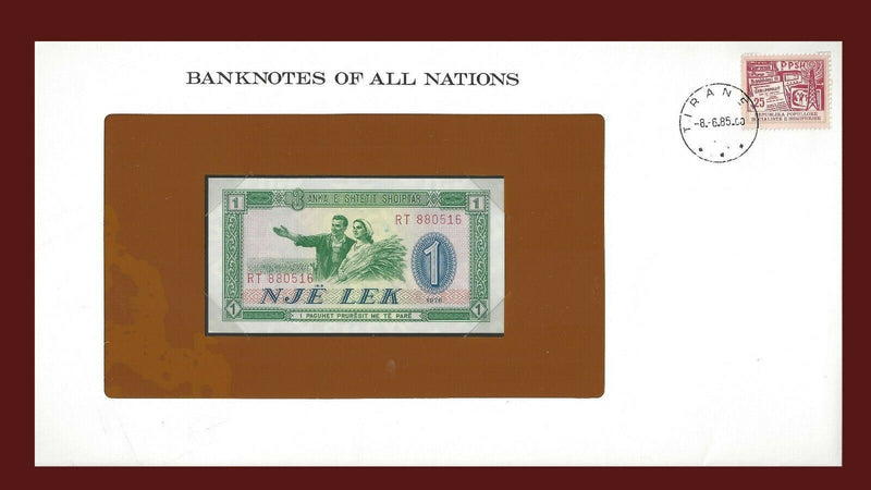 1976 Albania Banknote Of All Nations 1 Lek Franklin Mint GEM Unc B-80