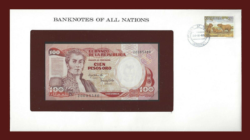 1983 Colombia Banknote Of All Nations 100 Pesos Oro Franklin Mint GEM Unc B-81