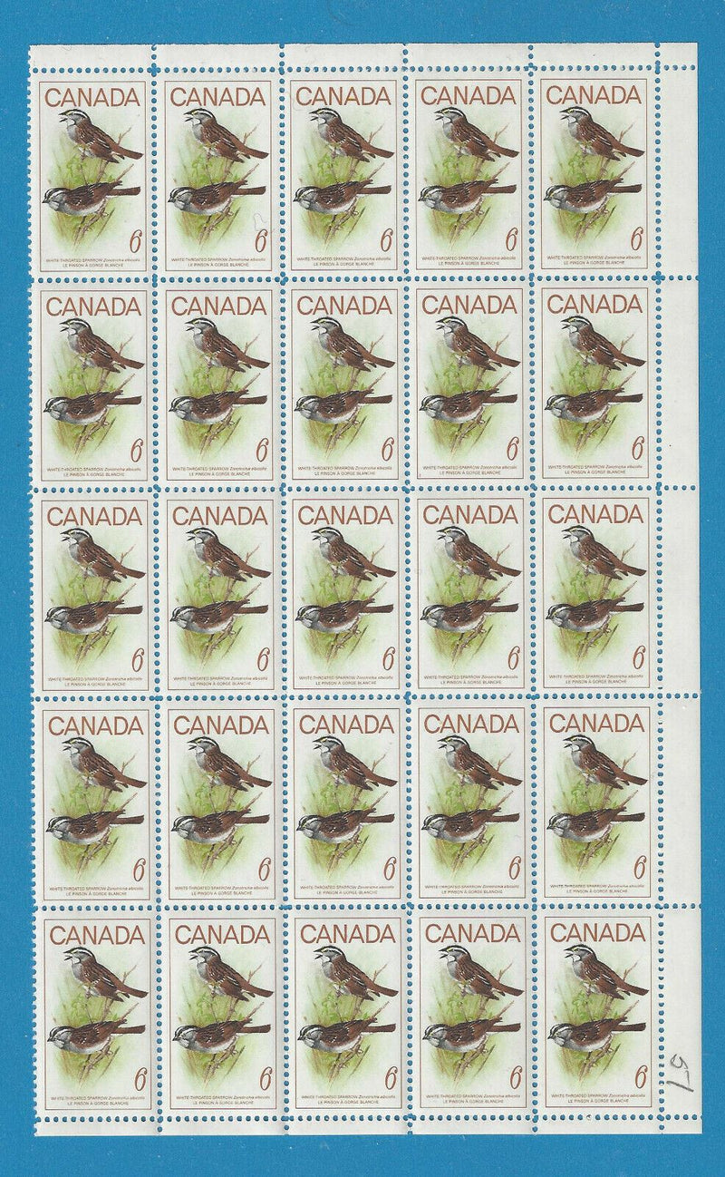 1969 Canada 6 Cent Stamps Birds White Throated Sparrow Scott*496 Half Sheet 25