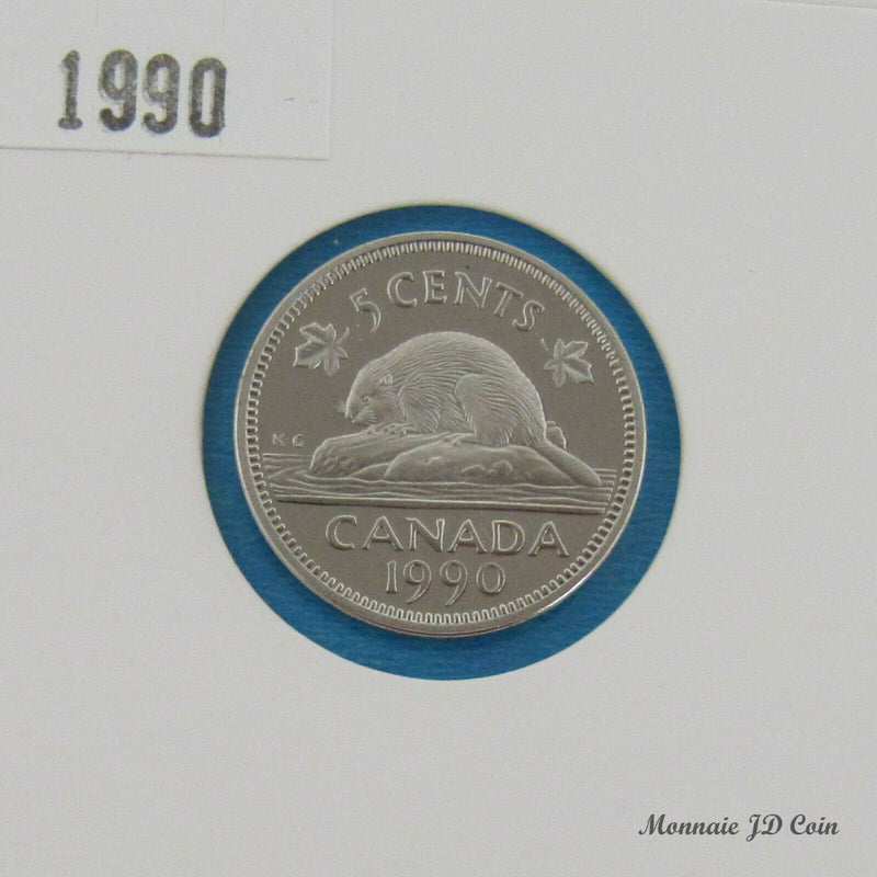 1990 Canada 5 Cents Nickel Proof Coin