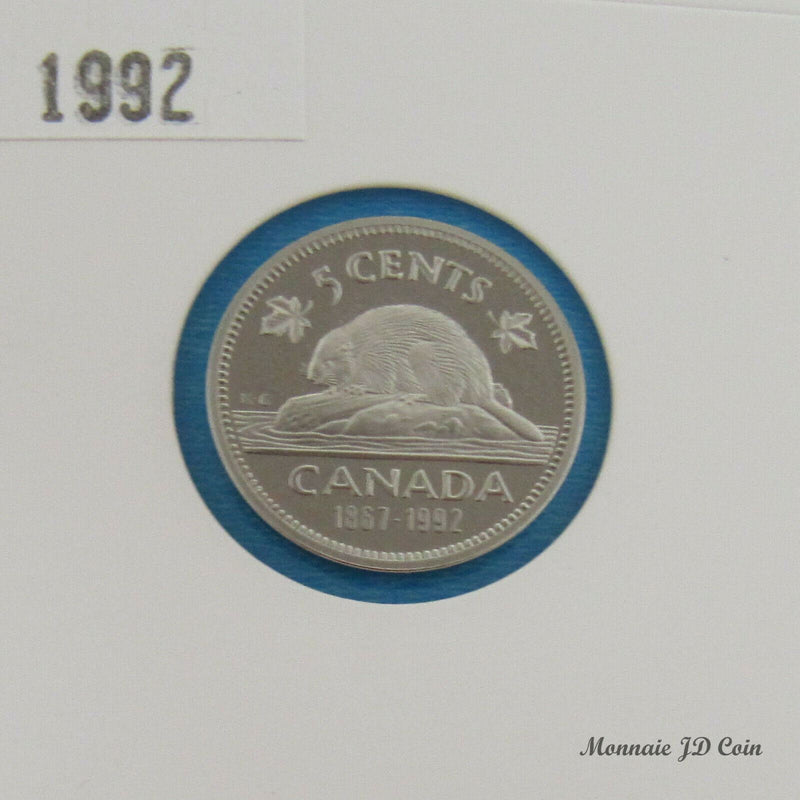 1992 Canada 5 Cents Nickel Proof Coin