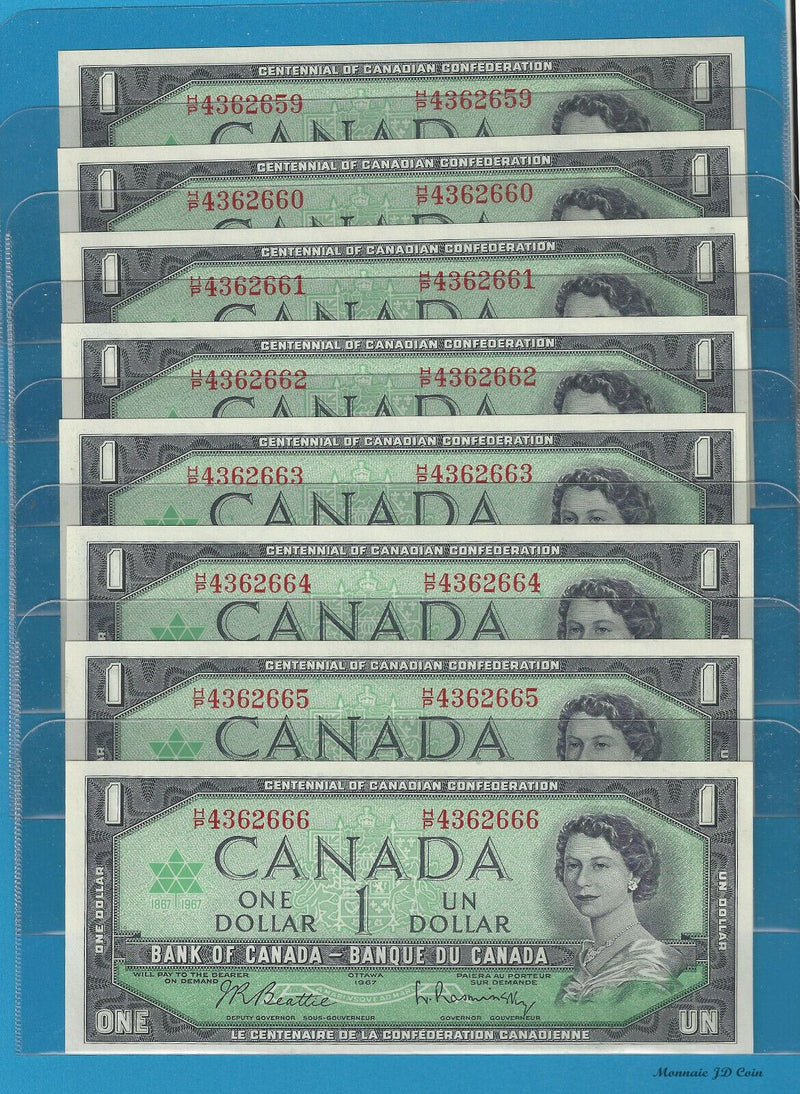 1967 Bank Of Canada $1Lot Of 8 Concecutive