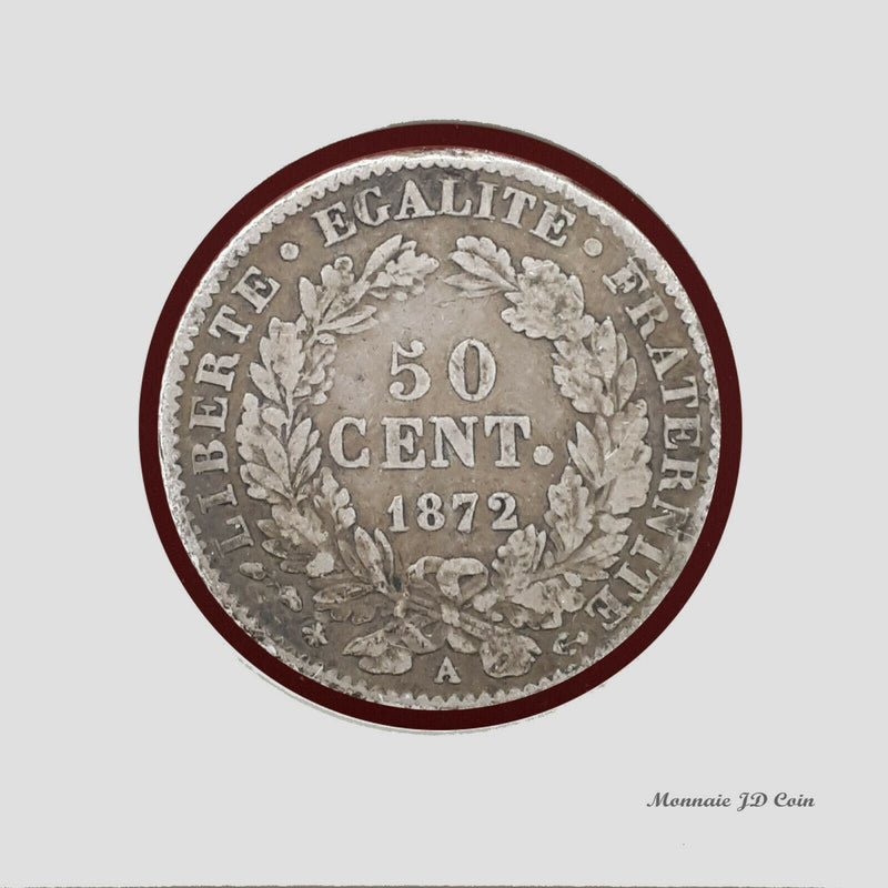 1872 A France 50 Centimes Silver .835 Coin (BX43)